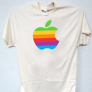 APPLE LOGO, CLASSIC RAINBOW COOL IVORY OR WHITE MENS TEE T-955